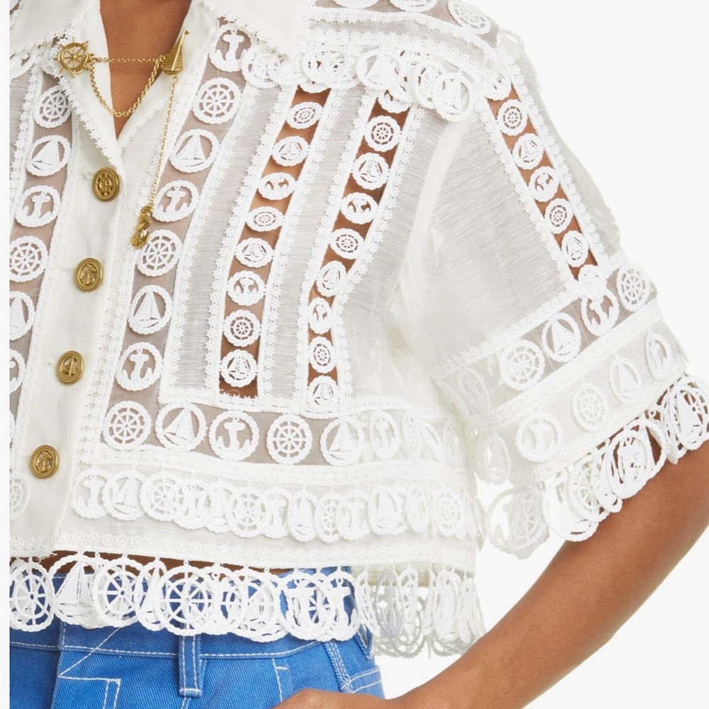 Zimmermann Ivory Lace Cropped Blouse Size 3 - Picture 2 of 8